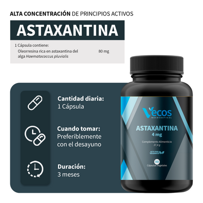 Astaxantina Natural 4 Mg Vecos 90 Cápsulas | Protección Antioxidante Potente | Microalga Haematococcus Pluvialis_2