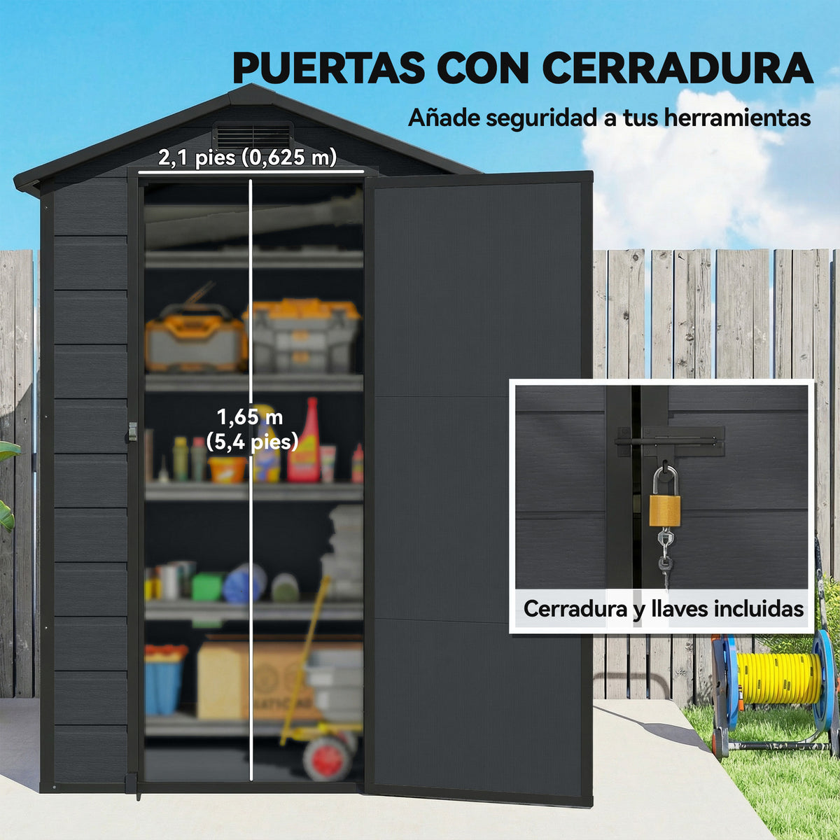 Cobertizo De Jardín Outsunny Pp, Aluminio Gris Oscuro 128x104x196 Cm_5