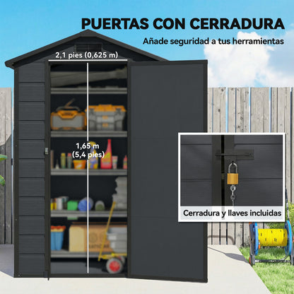 Cobertizo De Jardín Outsunny Pp, Aluminio Gris Oscuro 128x104x196 Cm_5