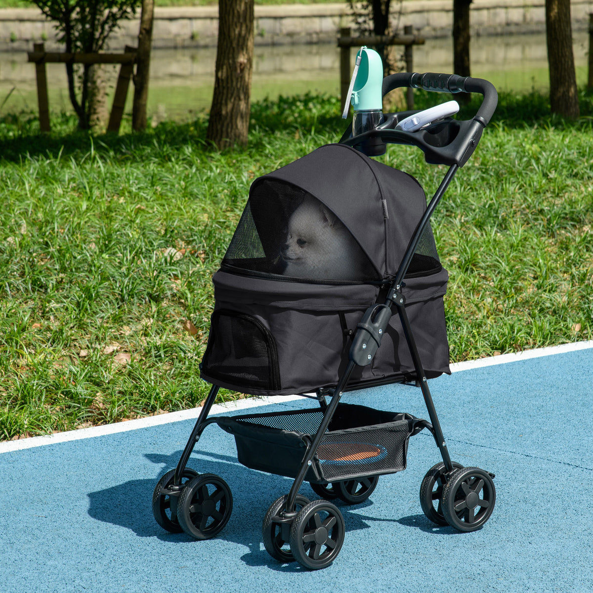 Pawhut Carrito Para Perros Plegable Con Cesta De Almacenaje 67x45x96 Cm Negro_1