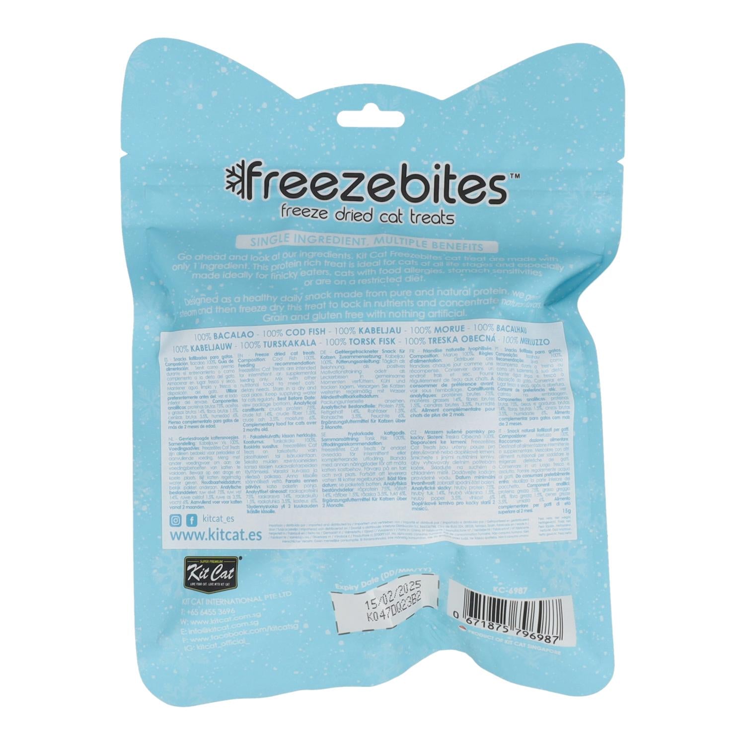 Kit Cat FreezeBites - Bacalao 15 g Snack liofilizado natural para gatos