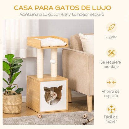 Pawhut Árbol Para Gatos Con Cueva Cama Postes Rascadores Y Cojines 35x35x81 Cm_5