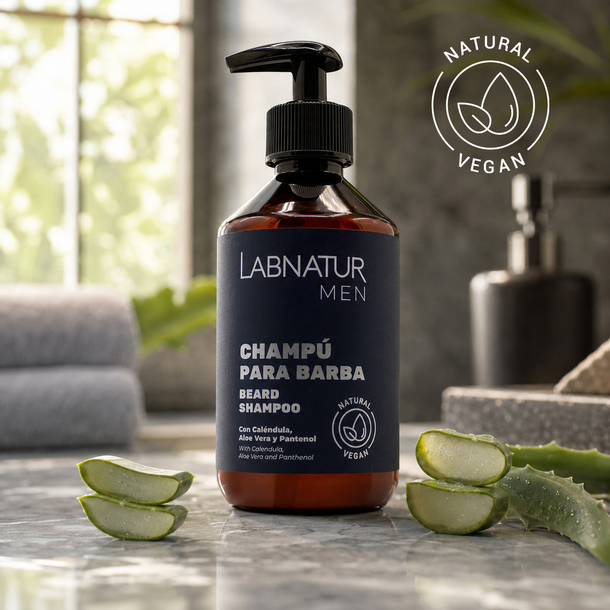 Champú Natural para Barba Labnatur 300 ml | Caléndula, Aloe Vera y Pantenol | Limpia, Hidrata y Suaviza | Vegano_1