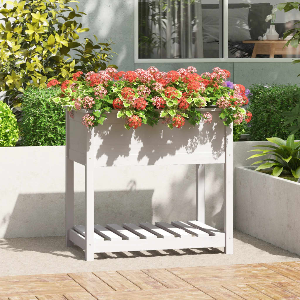 Jardinera Con Estante Madera Maciza De Pino Blanco 82,5x54x81cm_1