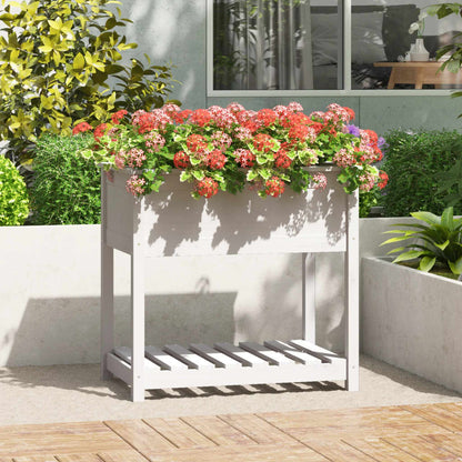 Jardinera Con Estante Madera Maciza De Pino Blanco 82,5x54x81cm_1