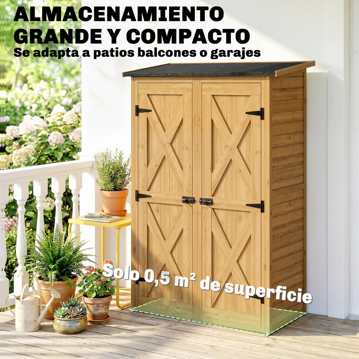 Outsunny Caseta De Jardín De Madera 115x53x156 Cm Con 2 Estantes Y 2 Puertas_3