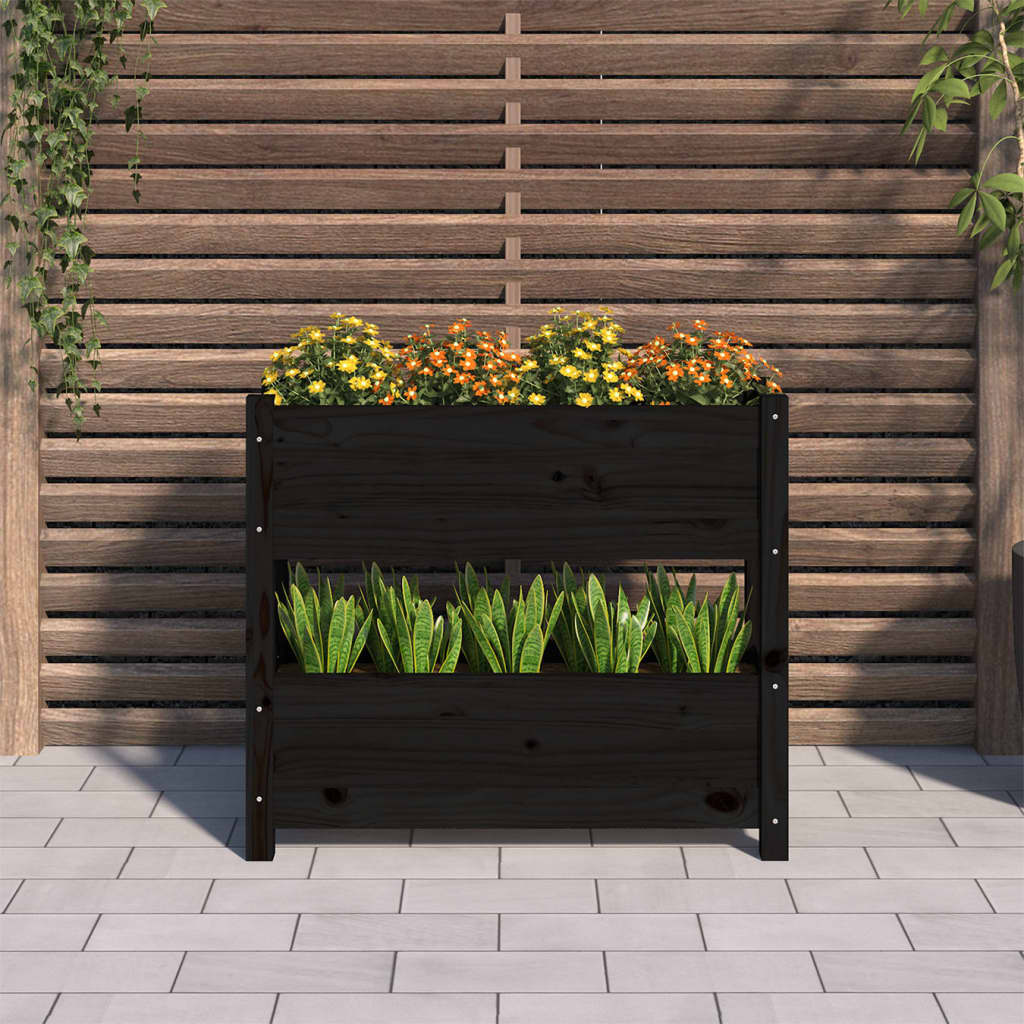 Jardinera De Madera Maciza De Pino Negro 77x25x66 Cm_2