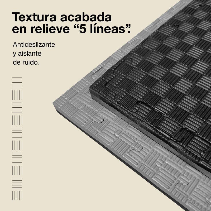 Jowy Tatami Puzzle 2,5cm 100x100cm, Pack 4 Unidades – Superficie 5 Líneas Gris/negro_3