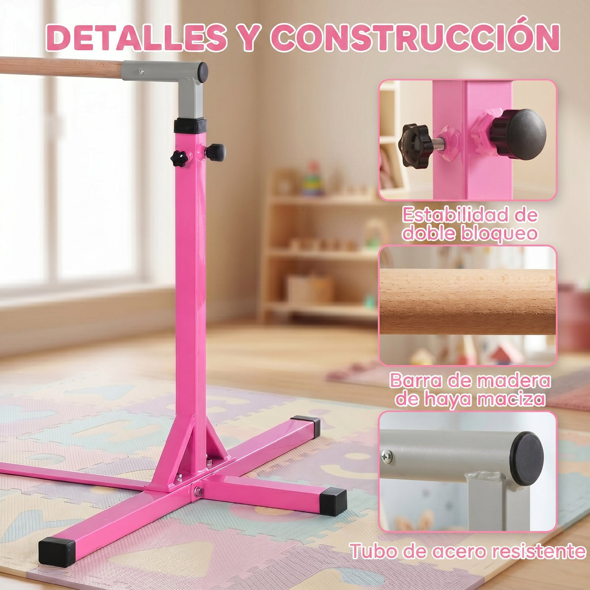 Homcom Barra De Gimnasia Para Niños De +3 Años Con Altura Ajustable 92-150 Cm_5