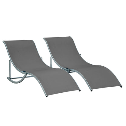 Outsunny Juego De 2 Tumbonas Plegables Con Marco De Aluminio 165x61x63 Cm Gris_0