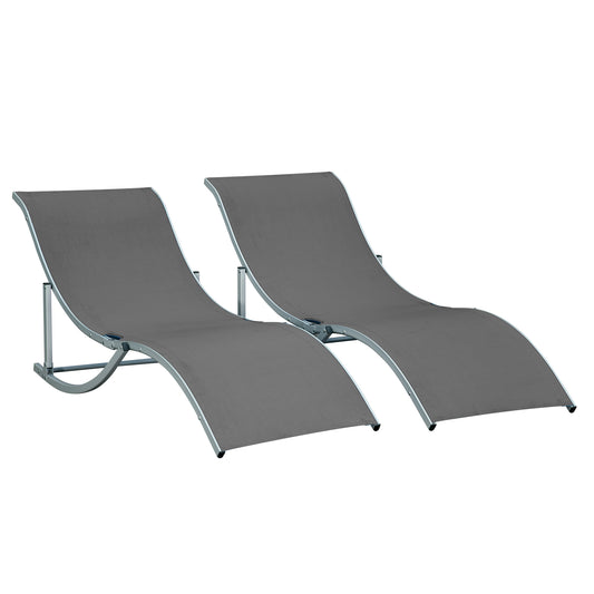Outsunny Juego De 2 Tumbonas Plegables Con Marco De Aluminio 165x61x63 Cm Gris_0