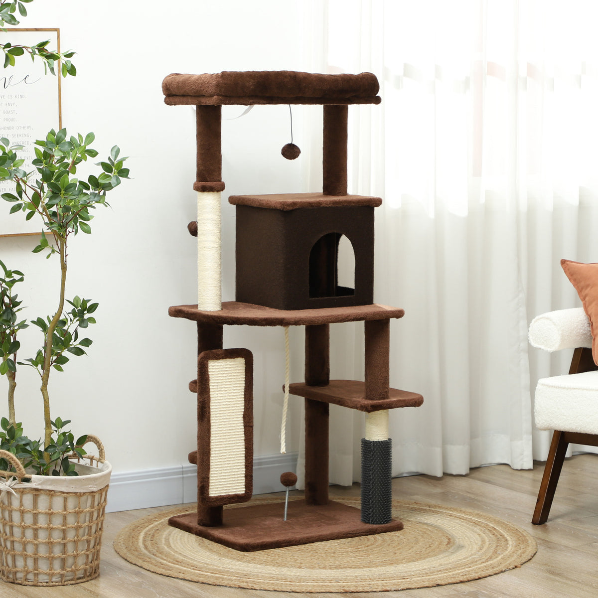 Pawhut Árbol Rascador Para Gatos Grande Altura 132 Cm Marrón_1