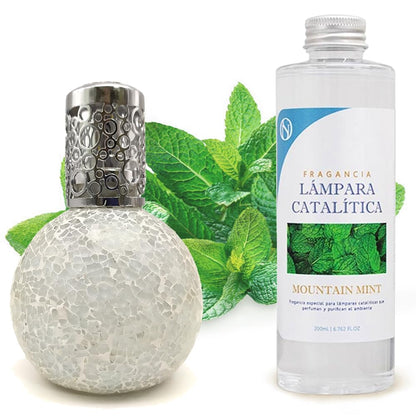 Lámpara Catalítica Mosaico Blanco + Aroma Mountain Mint 500ml - Elimina Malos Olores, Impurezas Y Perfuma_0