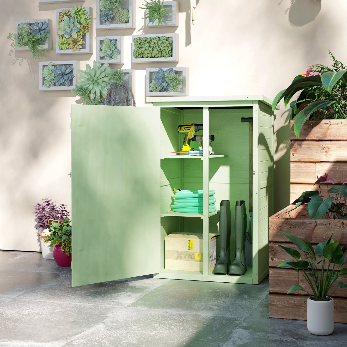 Outsunny Caseta De Jardín De Madera 75x56x115 Cm Con 3 Estantes Puerta Pestillo_3
