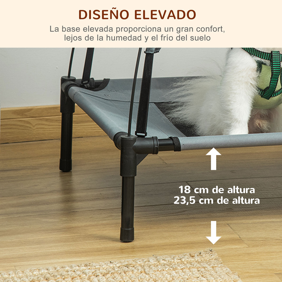 Pawhut Cama Elevada Para Mascotas Portátil Con Toldo Extraíble Exterior_5