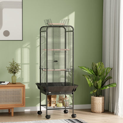 Pawhut Jaula Para Pájaros Con Ruedas Estante 62,5x62,5x146 Cm Gris Oscuro_1