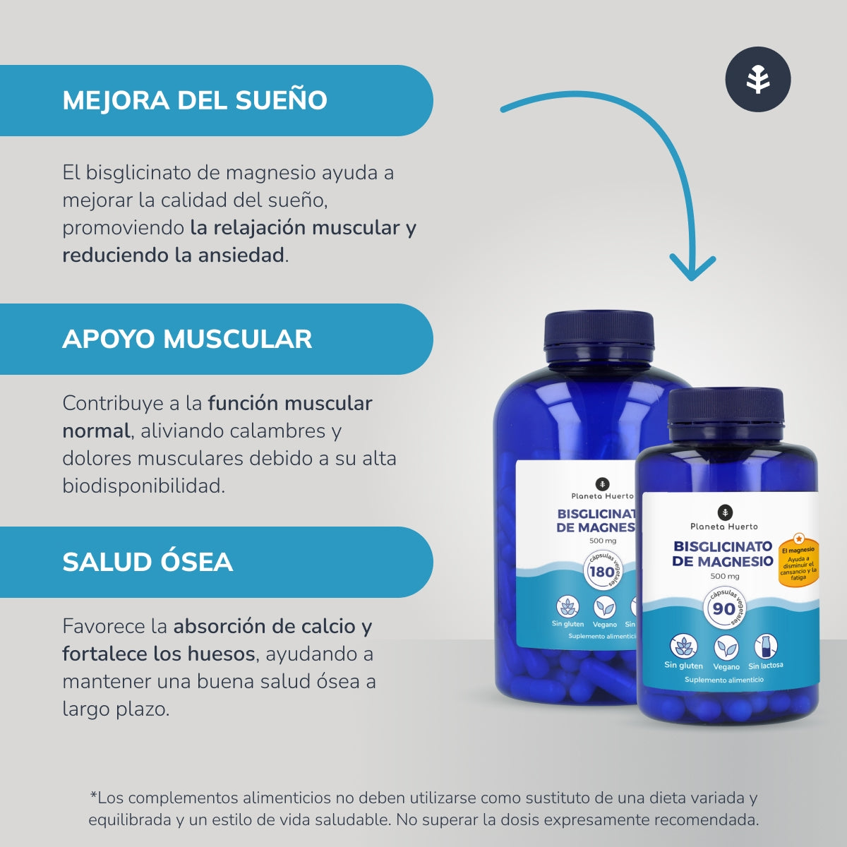 Bisglicinato de Magnesio 500 mg Planeta Huerto 180 cápsulas