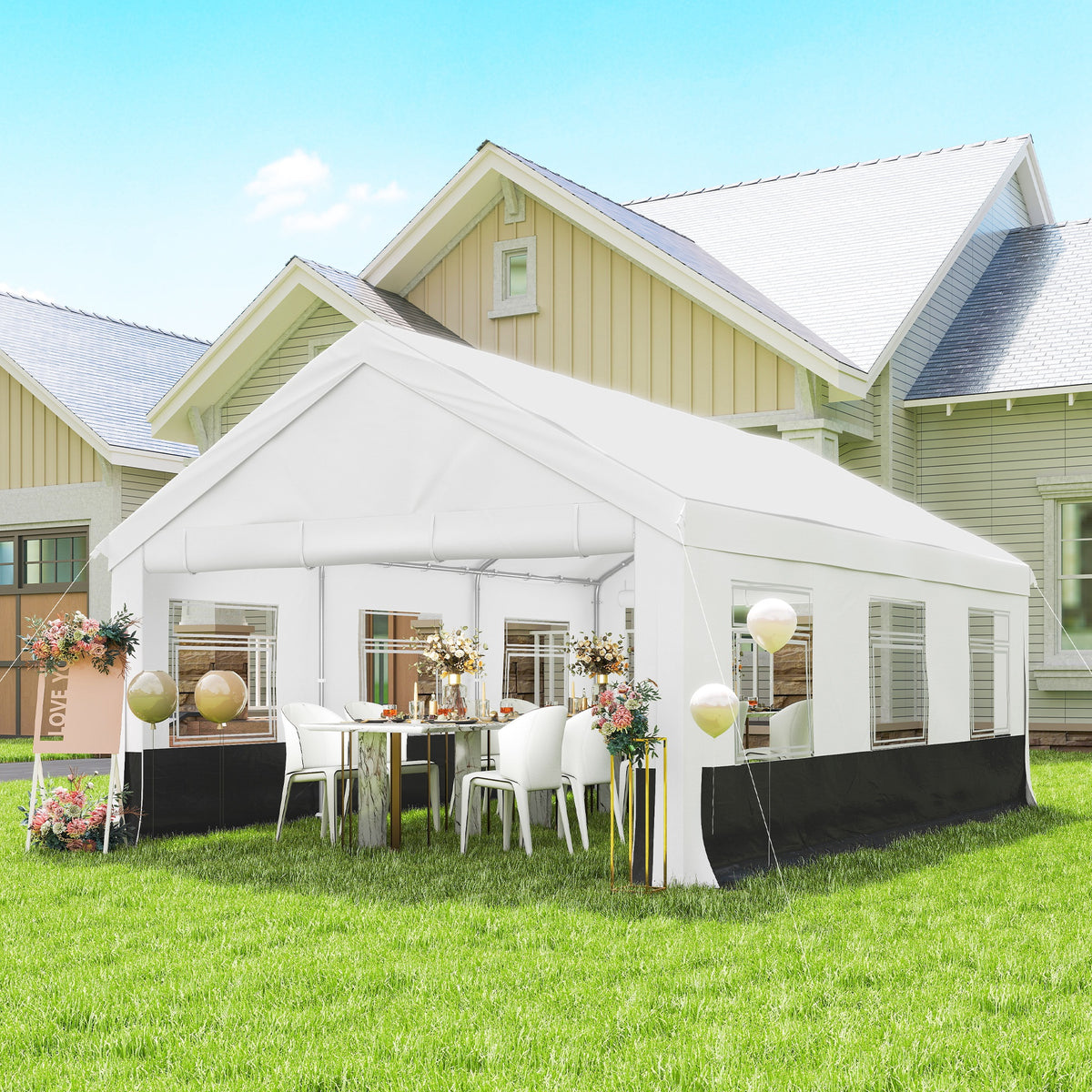 Outsunny Carpa Para Fiesta 4x6 M Con Paredes Extraíbles Puertas Ventanas Gris_1