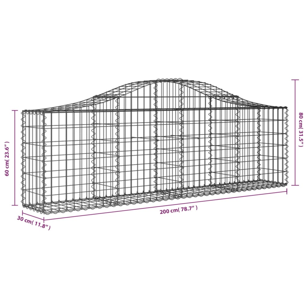 Cestas De Gaviones 8 Uds Forma De Arco Hierro 200x30x60/80 Cm_5