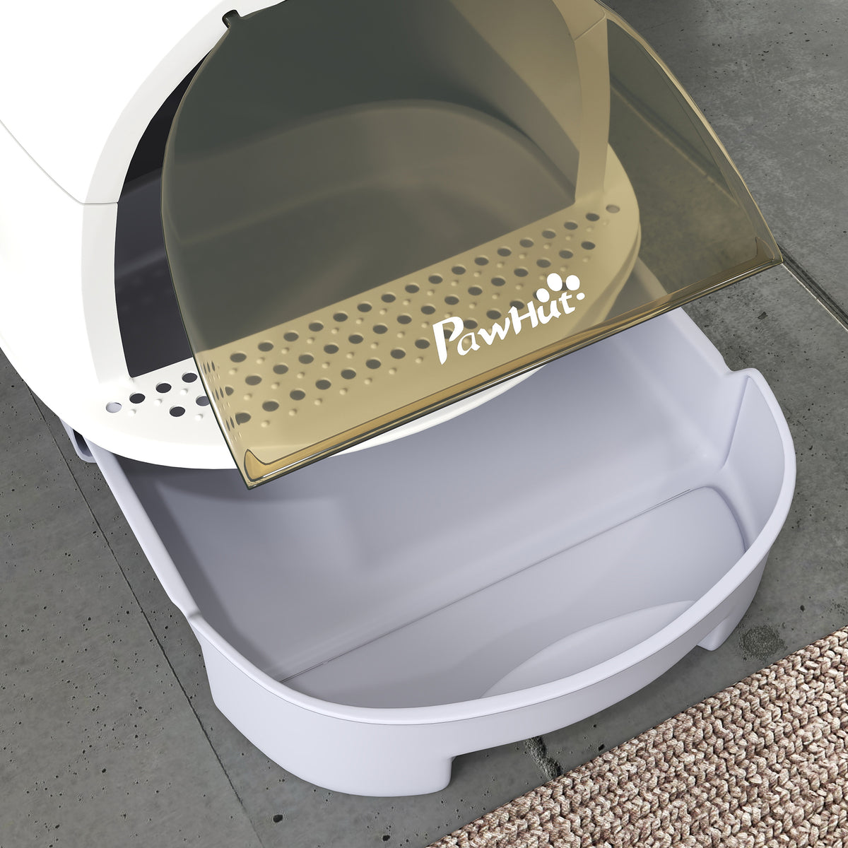 Pawhut Arenero Para Gatos Cubierto Con Bandeja Pala Y Asa Superior Blanco Y Gris_3