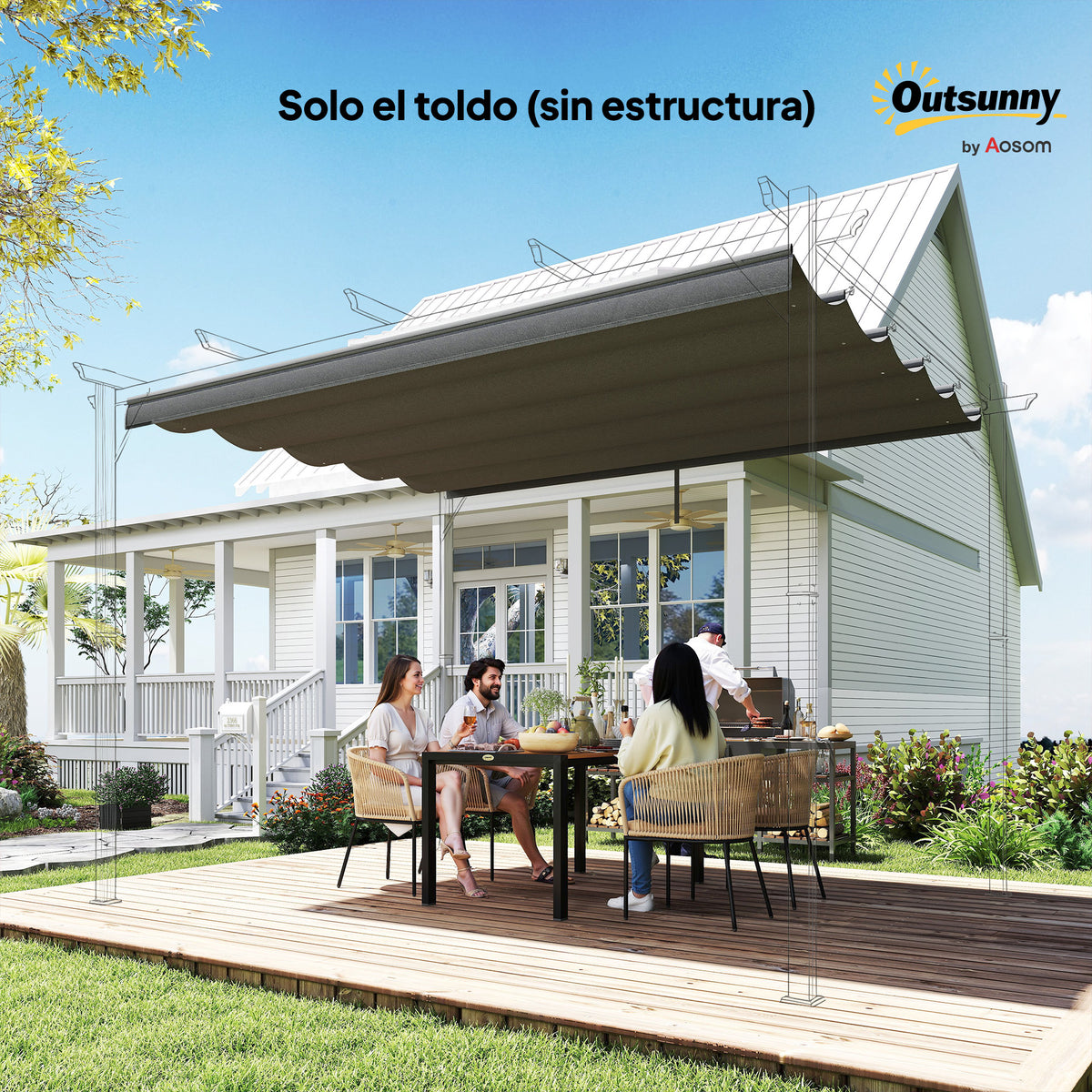 Outsunny Cubierta Para Pérgola Retráctil 2,5x2,55m Para Marco De 3x3 M Gris_3