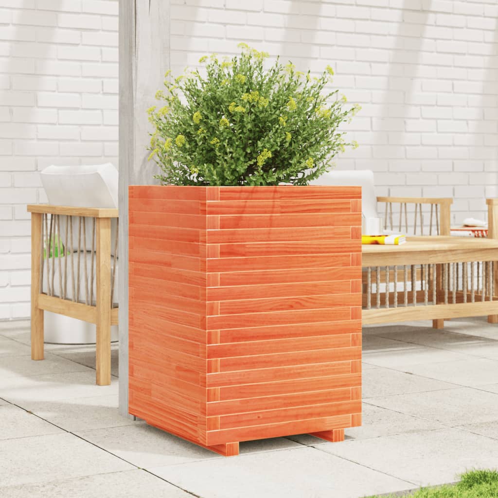 Jardinera Madera Maciza De Pino Marrón Cera 50x50x72 Cm_2