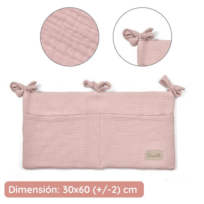 Organizador De Cuna Con Compartimentos Muselina Rosa_2