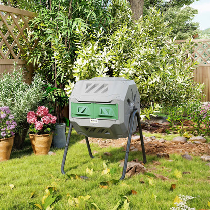 Outsunny Compostador De Tambor Giratorio 160l De Doble Cámara Marco De Acero_3