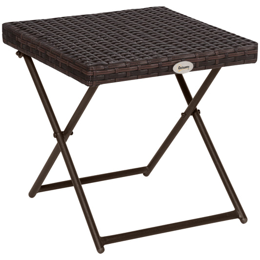 Outsunny Mesa Plegable Para Jardín Terraza Patio Ratán Y Acero Con Patas_0