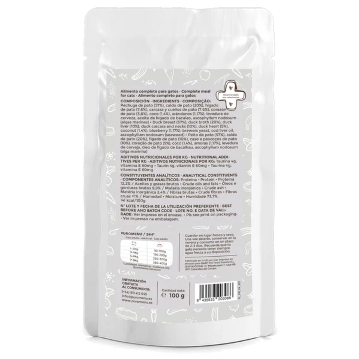 Comida húmeda Barf gatos Ronroneos sin fin (Pato) BIO Puromenu  100 g
