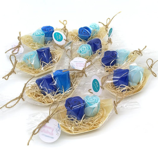 25 Barcas Con Flores Para Regalo Invitados (azul) - Rosas De Jabón Para Baño Aromático. Detalle Original Para Eventos_0