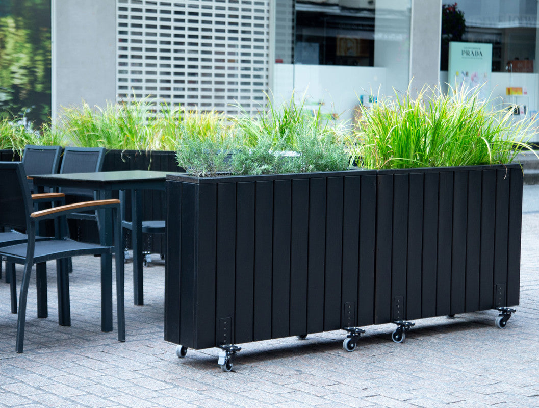 Jardinera Alta De Madera Con Ruedas 100 X 34 X 80 Cm Ebony Black Hortalia_5