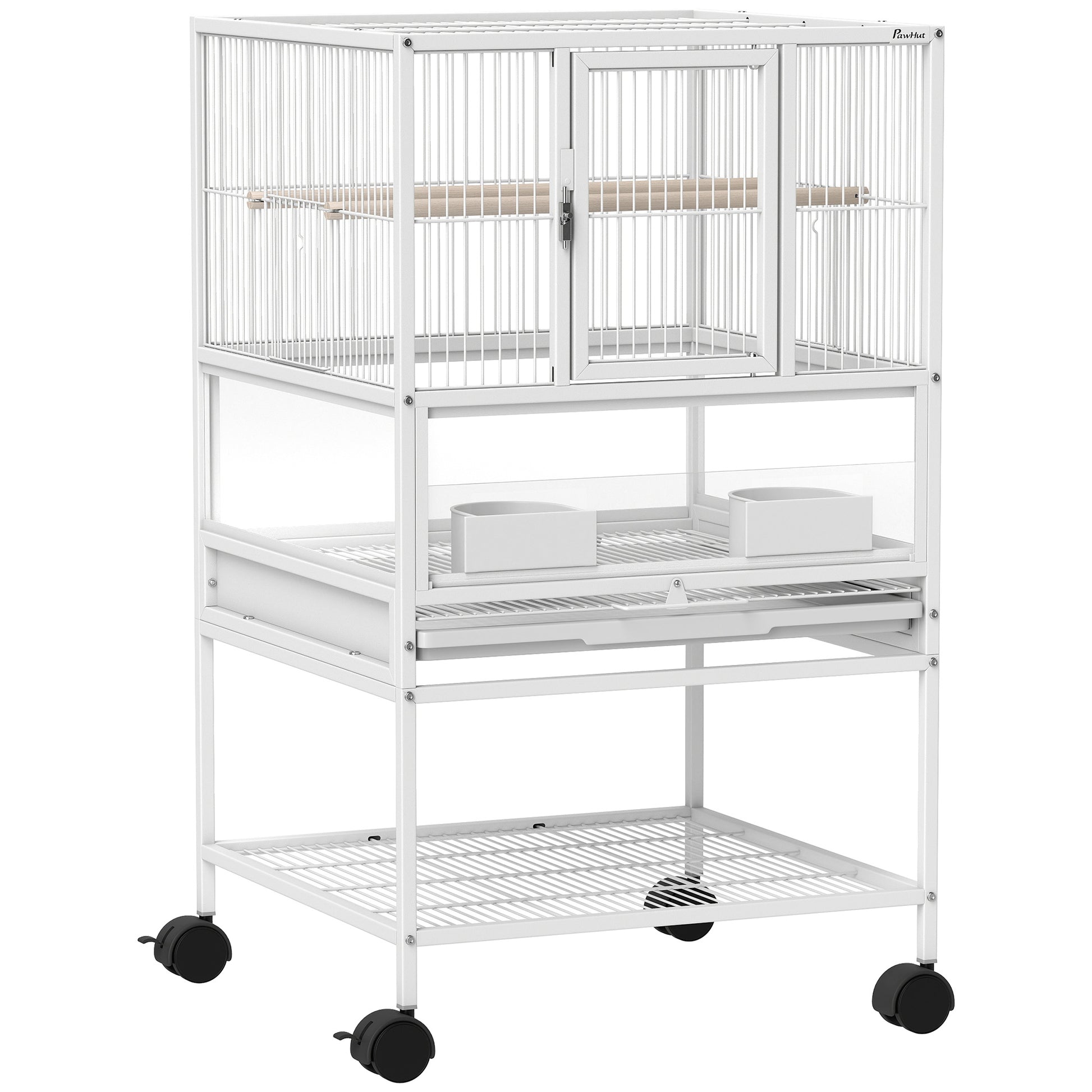 Pawhut Jaula Para Pájaros Con Ruedas Paneles Acrílicos 48x46x83 Cm Blanco_0