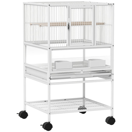 Pawhut Jaula Para Pájaros Con Ruedas Paneles Acrílicos 48x46x83 Cm Blanco_0