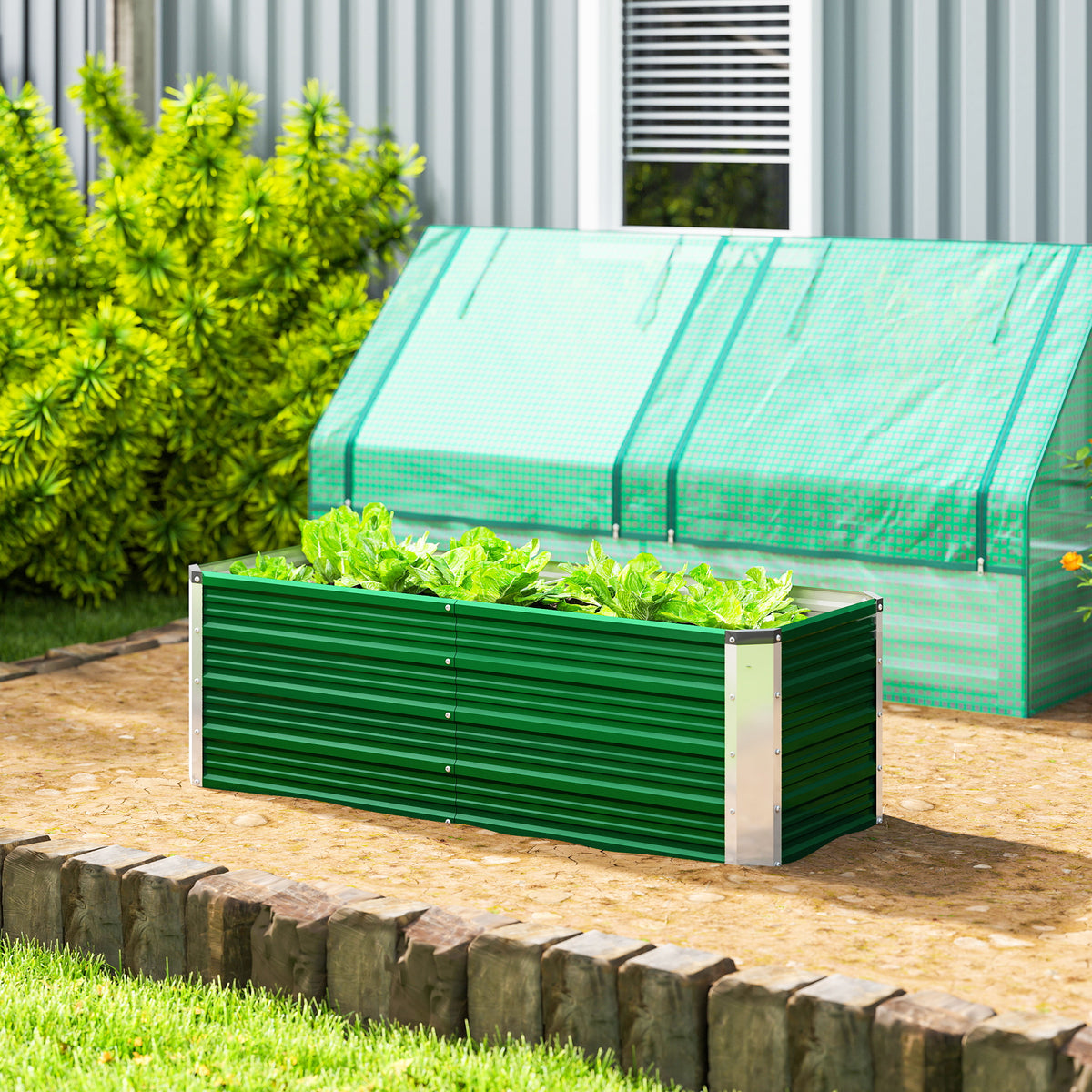 Outsunny Arriate De Jardín De Acero Jardinera Cultivos Plantas 125x47x40cm Verde_1