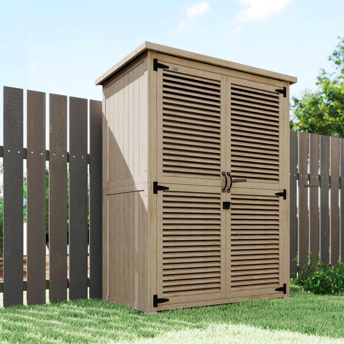 Outsunny Cobertizo De Madera 0,83 M² 127x65x168 Cm Con 2 Puertas Natural_4