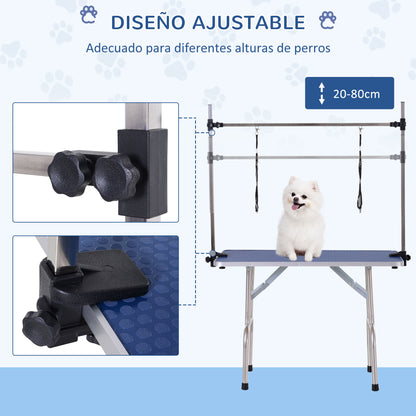 Mesa De Peluquería Para Mascotas Pawhut Azul 107x60x170 Cm_3