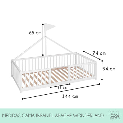 Cama Montessori Apache 140×70 Cm, Madera De Haya Con Colchón Morfeo Y Funda Impermeable, Color Blanco_5