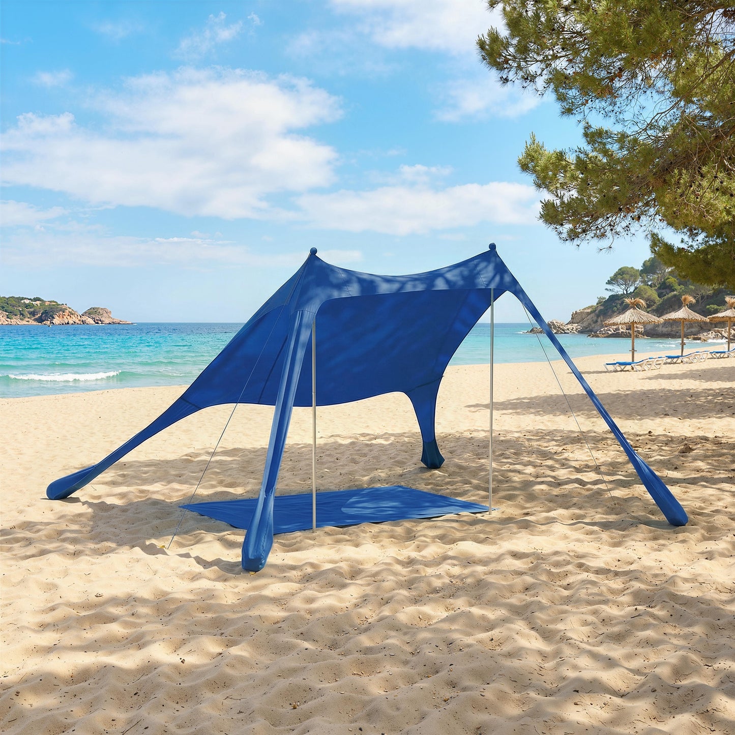 Outsunny Carpa Playa Plegable Con Esterilla Upf50+ Postes De Aluminio Pala Bolsa_1