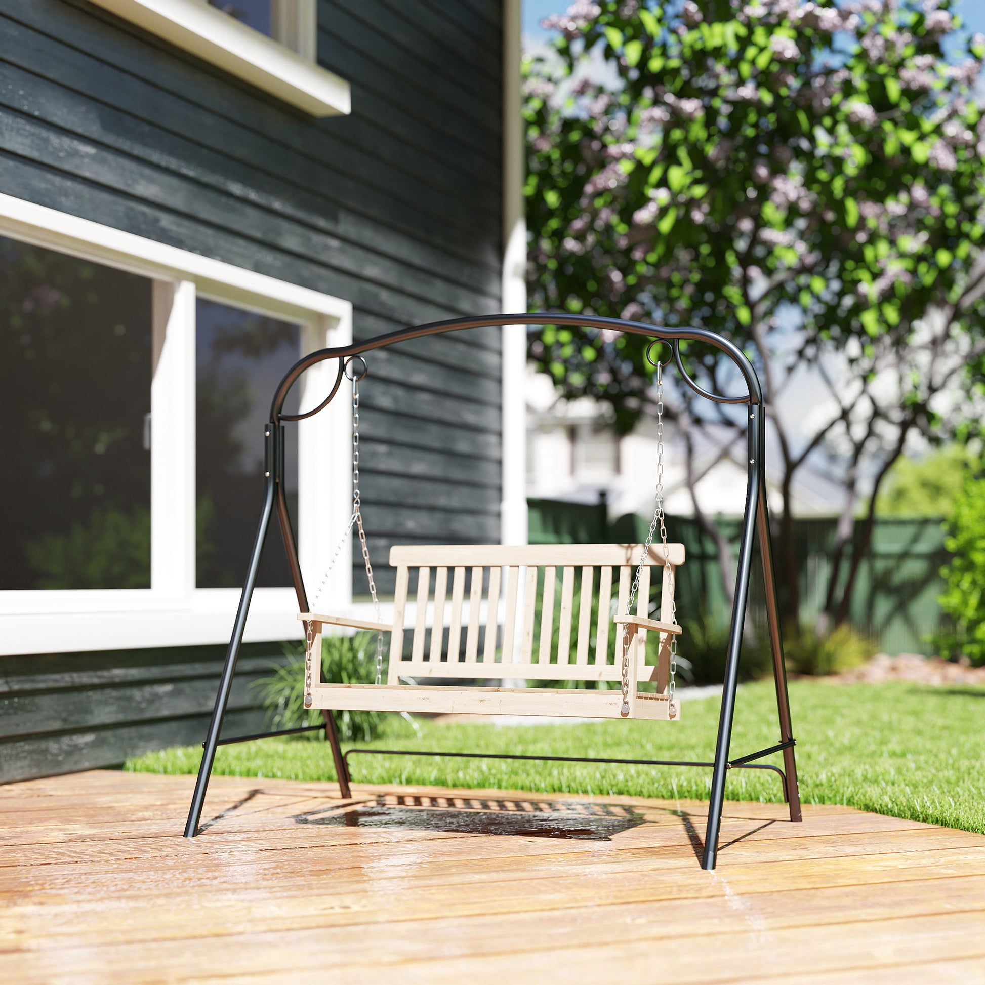 Outsunny Soporte Para Columpio De Metal Resistente Con Patas En Forma De A_1