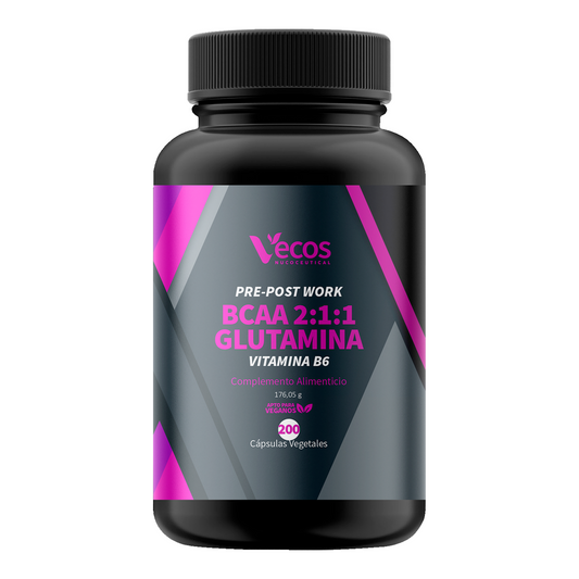 Bcaa 2:1:1 Vecos 200 Cápsulas | Recuperación Muscular Y Energía | Con Glutamina Y Vitamina B6_0