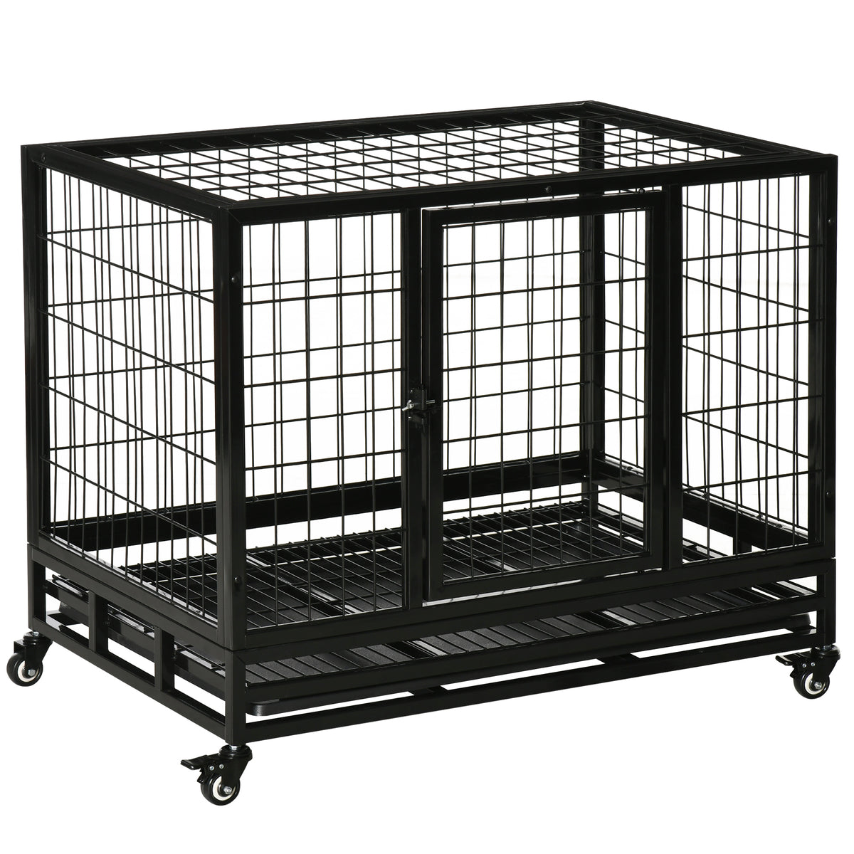 Pawhut Jaula De Metal Para Perros Con Ruedas Con Bandeja Extraíble 92x62x75cm_0