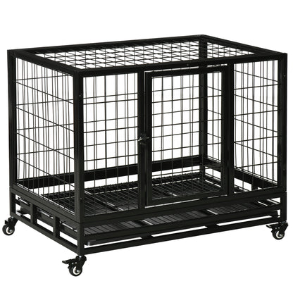 Pawhut Jaula De Metal Para Perros Con Ruedas Con Bandeja Extraíble 92x62x75cm_0