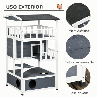 Pawhut Casa Para Gatos De Madera 75,5x75x137 Cm Con Techo Asfáltico Gris_5