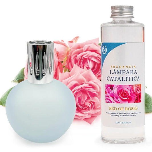 Lámpara Catalítica Azul Grisáceo Mate + Aroma Bed Of Roses 200ml - Elimina Malos Olores, Impurezas Y Perfuma_0