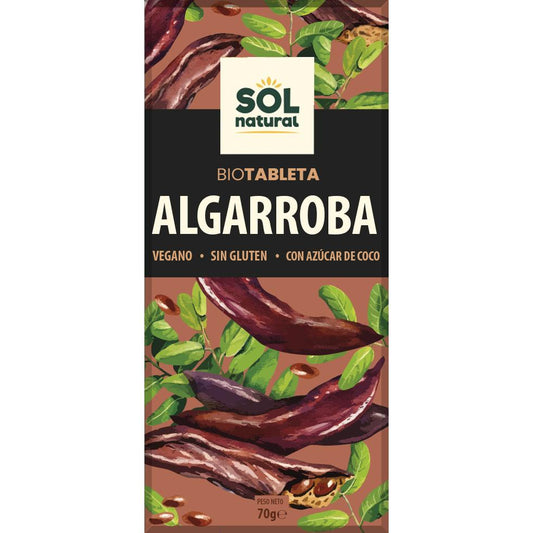 Tableta de chocolate vegano de algarroba bio Sol Natural 70 g