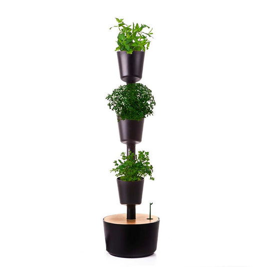Huerto Vertical De Interior Citysens 3 Macetas Con Autorriego Y Semillas Aromáticas– Negro, Polipropileno 100% Reciclado_0