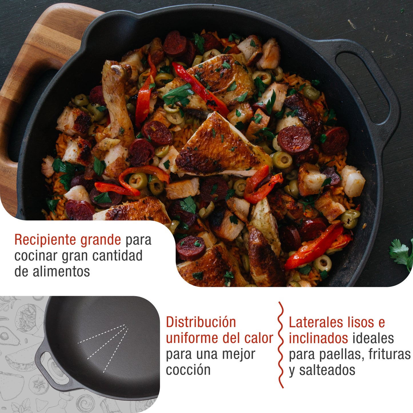 Victoria Paellera Hierro Fundido Esmaltado Inducción 33cm, Apta Fuego, Barbacoa, Horno Cast Iron Skillet, 31947, Negro_2