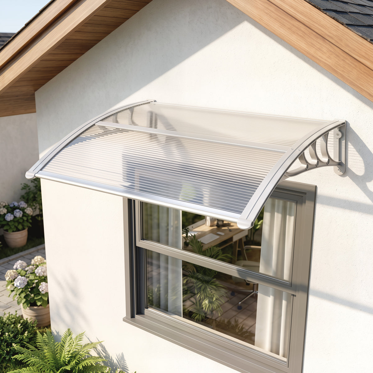 Marquesina Exterior Outsunny Policarbonato Transparente 100x75x23 Cm_1