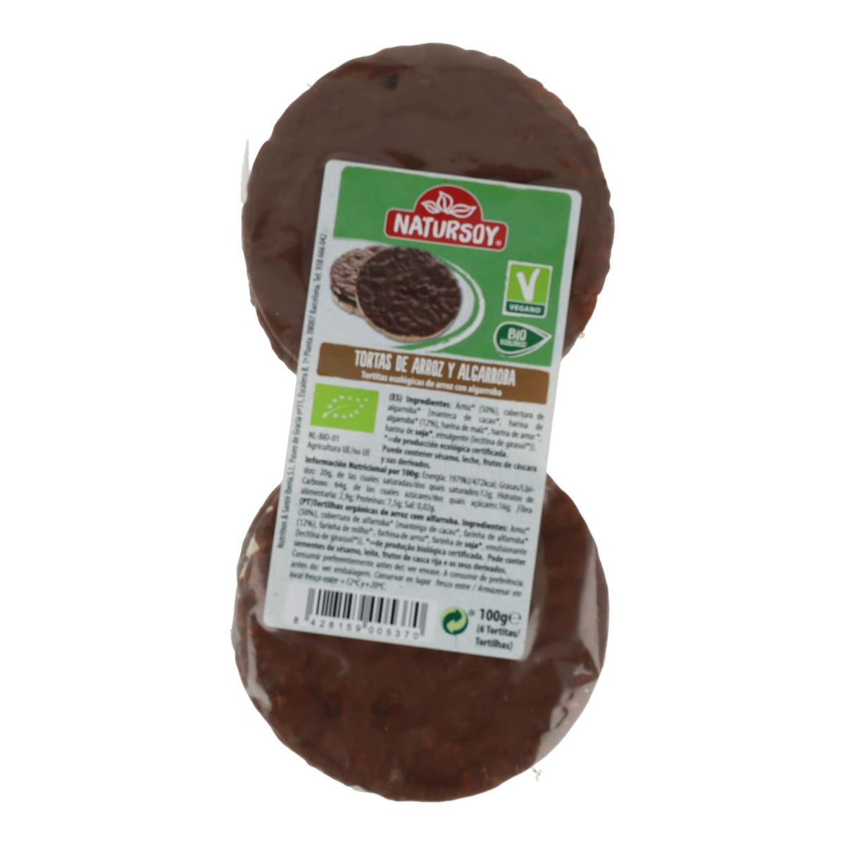 Tortitas de arroz con algarroba, 100 g. Natursoy